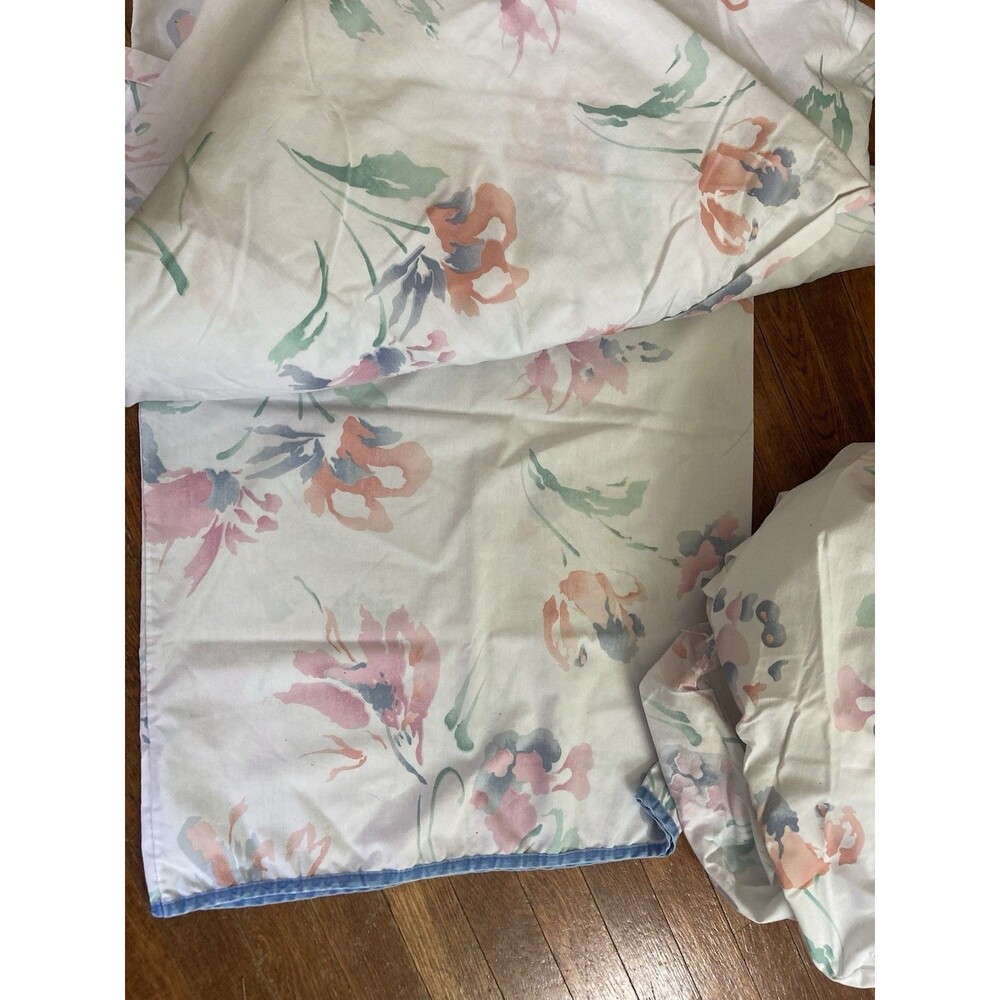 Vintage Dan River KING Sheet Set Pastel Floral White Cotton USA Pillowcase Top +